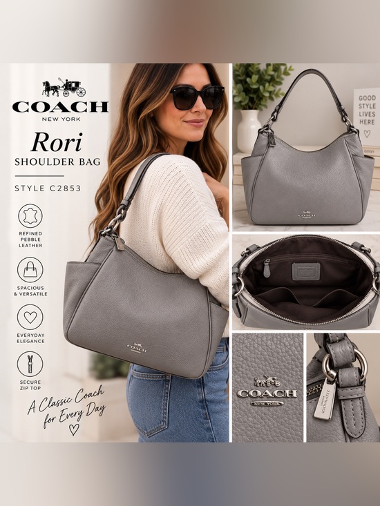 Coach Handbags - Coach Rori Shoulder Bag C2853 Granite Gray Pebble Leather